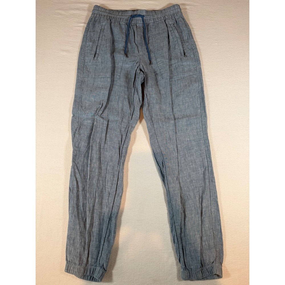 Athleta Womens Blue 100% Linen Joggers Elastic Waist Drawstring Pants Size 4